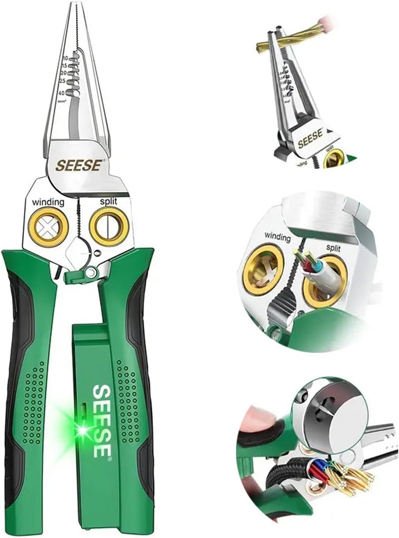 SEESE 8-in-1 Wire Stripper Pliers: Compact Portable Multi-Function Electrician Tool - Wire Stripping/Wire Cutting/Wire Crimping for Circuit Repair, Outlet Installation & Professional Use - Image 1